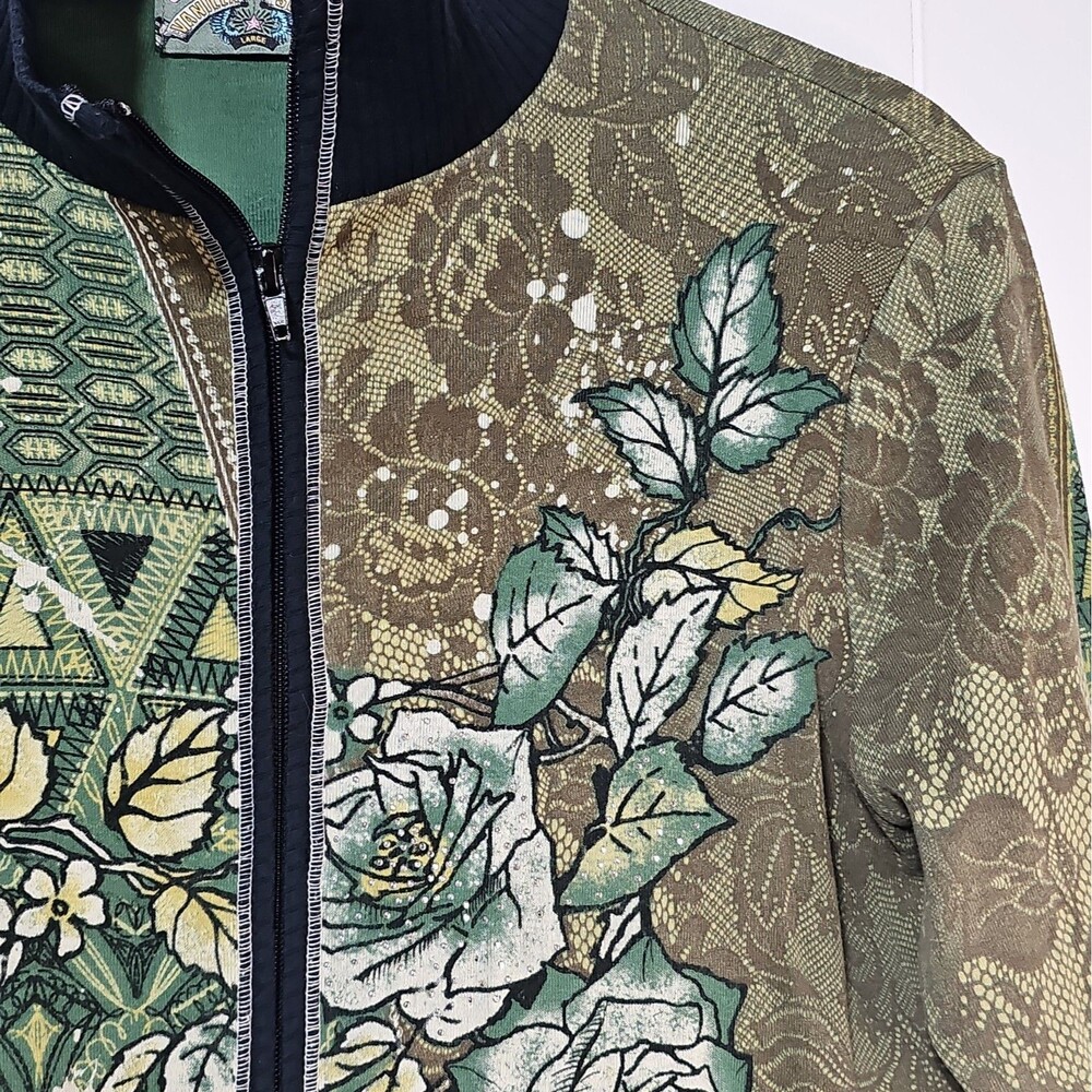 Vanilla Sugar Y2K Mixed Media Lace Floral Ikat Zip Up Jacket Large Fairy Grunge - Picture 4 of 16
